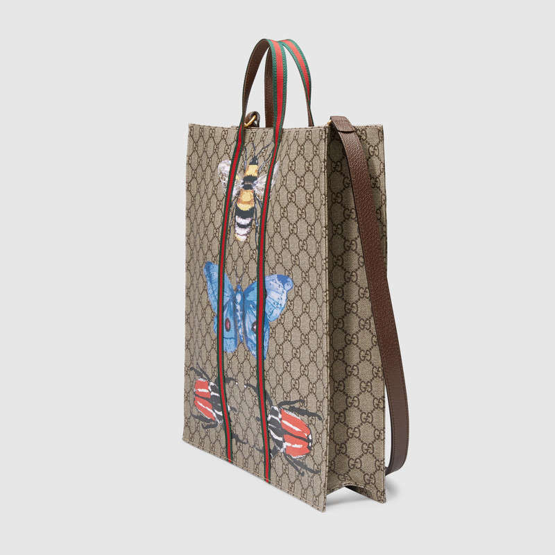 493610 GUCCI 古馳 昆蟲印花 GG Supreme 高級人造帆布 購物袋 烏木色