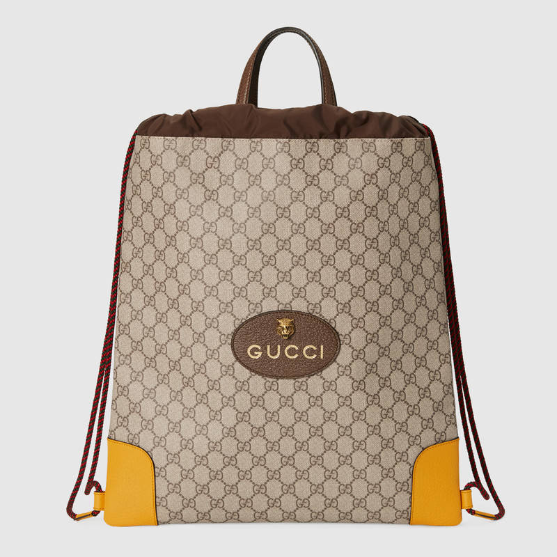 473872 GUCCI GG Supreme高級人造帆布 拉繩背包 烏木色
