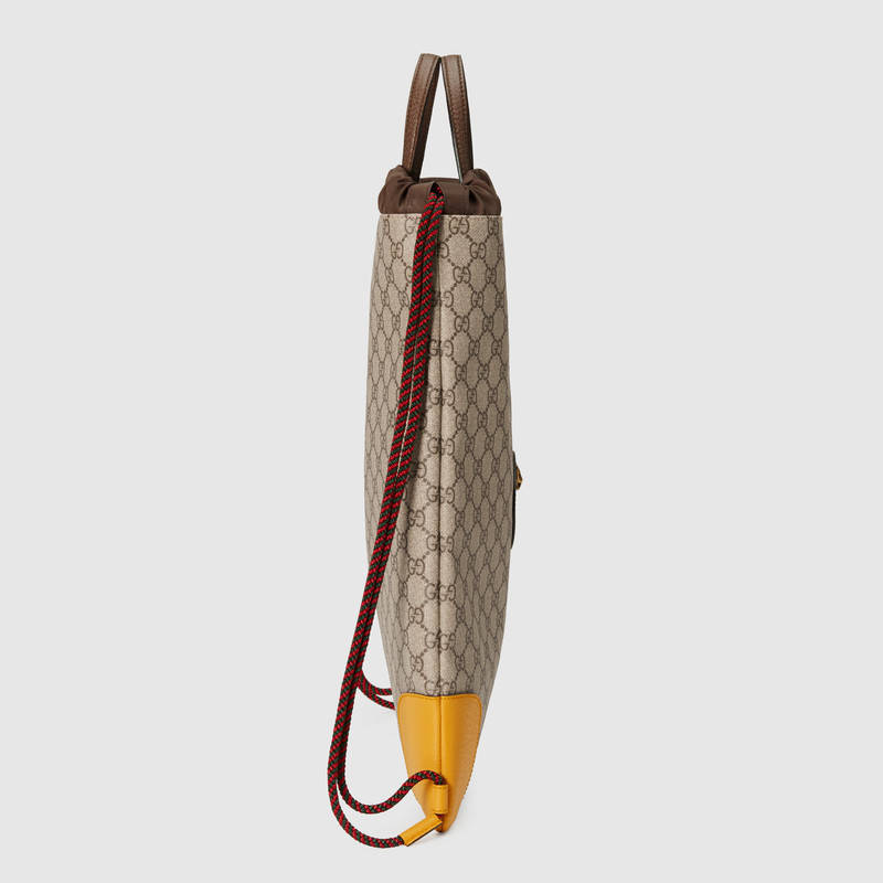 473872 GUCCI GG Supreme高級人造帆布 拉繩背包 烏木色