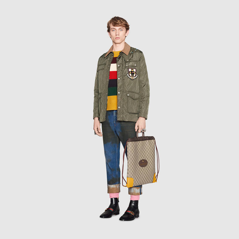 473872 GUCCI GG Supreme高級人造帆布 拉繩背包 烏木色