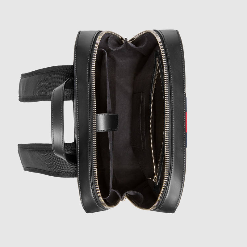 478324 GUCCI 氣場貓貼花 GG Supreme高級人造帆布 雙肩背包 黑灰色