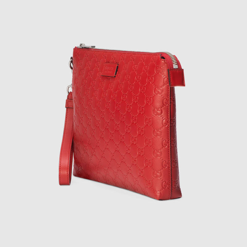 473881 GUCCI Gucci Signature 柔軟質(zhì)地 男包 手拿腕包 芙蓉紅