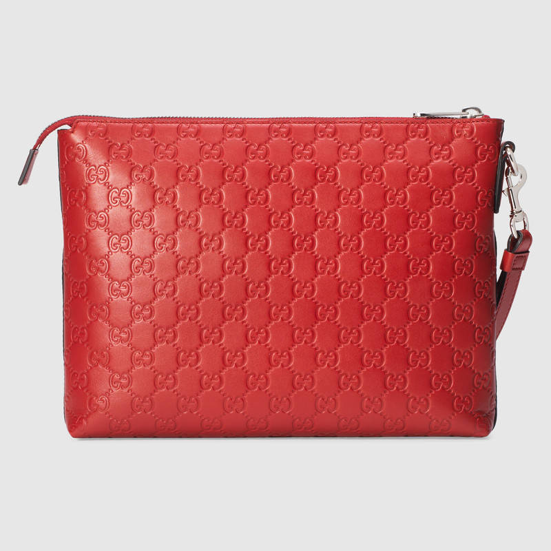 473881 GUCCI Gucci Signature 柔軟質(zhì)地 男包 手拿腕包 芙蓉紅