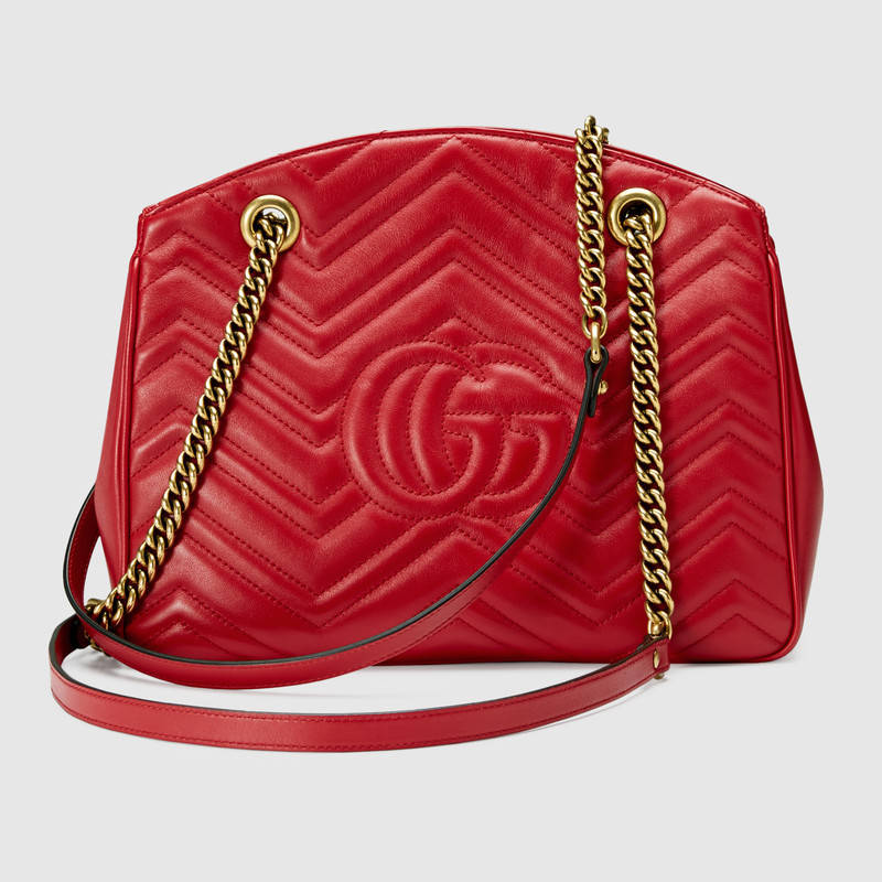 443501 GUCCI GG Marmont系列 絎縫 皮革 購物袋 紅色