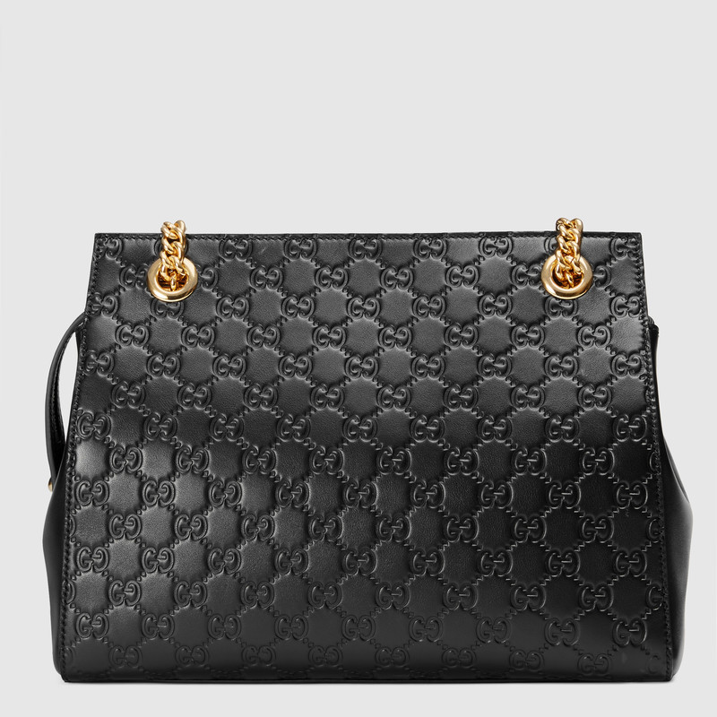 453773 Gucci Signature 柔軟質地 皮革 手提肩背包 黑色