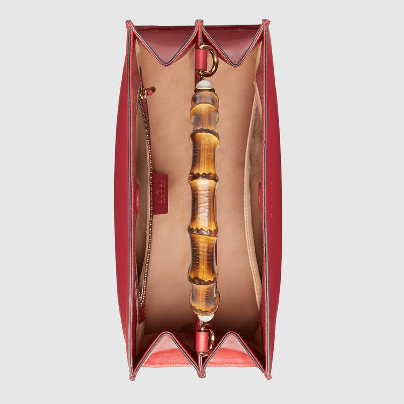 459076 Gucci Nymphaea 系列 皮革 織帶肩帶 竹節提手 手提包 紅色