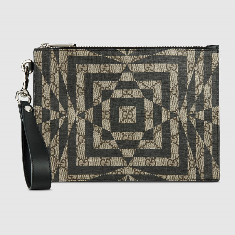 Gucci手拿包 古馳男士包 Gucci高級人造帆布 米色/烏木色