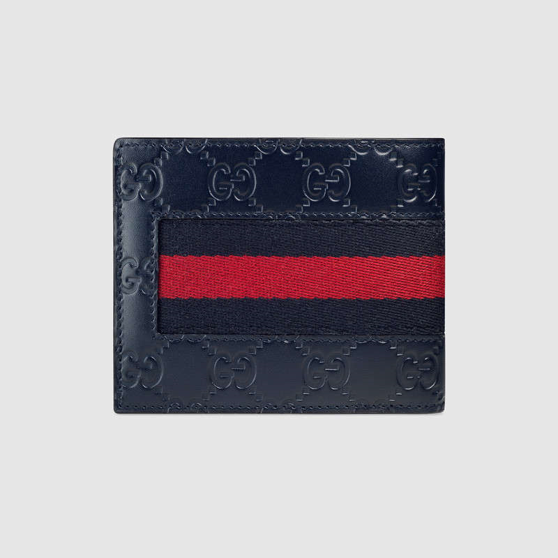 459140 Gucci錢包 古馳錢包 Gucci頭層牛皮息Gucci織帶條紋男士錢夾 Gucci短款錢包 藍色