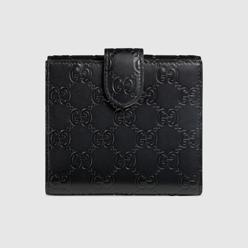 369676 Gucci標志 Gucci Signature系列 法式翻蓋 短款皮夾 黑色