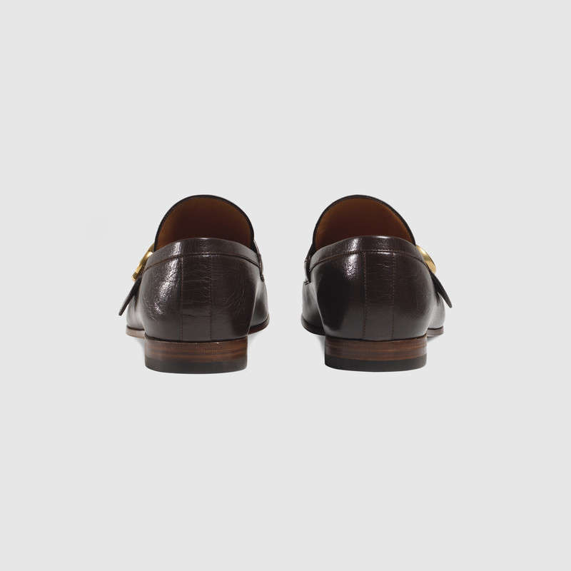 428609 GUCCI GG 織帶裝飾 真皮平跟船鞋 樂福鞋 棕色