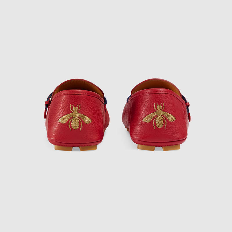 473766 GUCCI Sylvie 系列 織帶搭扣裝飾 柔軟皮革 駕車鞋 芙蓉紅