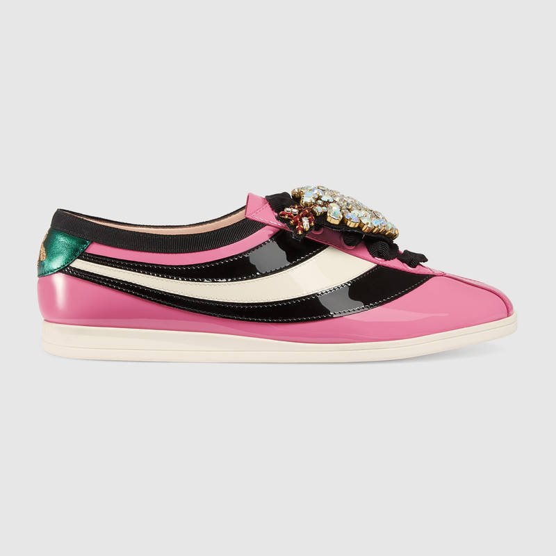 493697 GUCCI Falacer 織帶裝飾 漆皮 低幫運動鞋 粉色