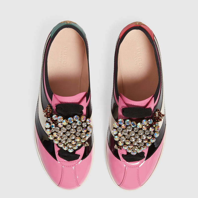 493697 GUCCI Falacer 織帶裝飾 漆皮 低幫運動鞋 粉色