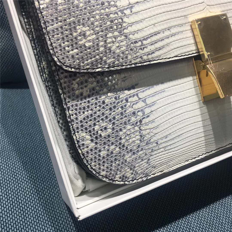CELINE 賽琳 17款秋冬 CLASSIC BOX 蜥蜴皮 中號 女士單肩包 白色