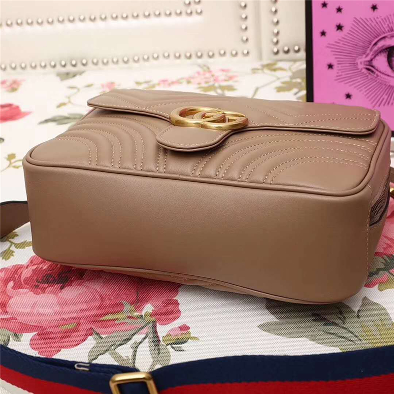 498100 新款 GG Marmont系列 絎縫波浪紋 織帶 手提斜跨包 駝色