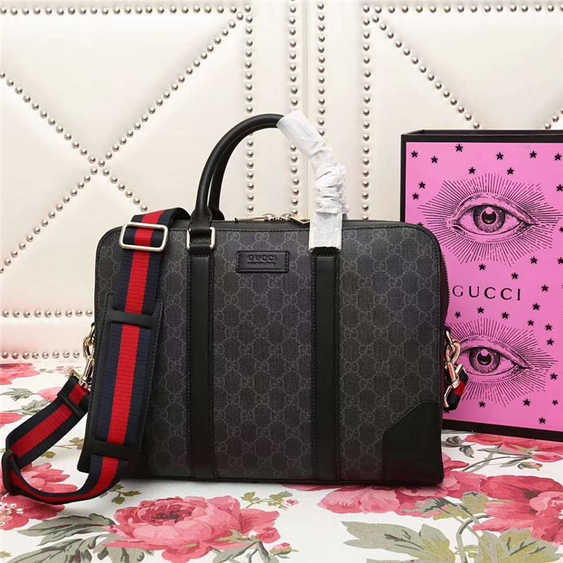 474135 GUCCI GG Supreme高級人造帆布 公文包 黑灰色