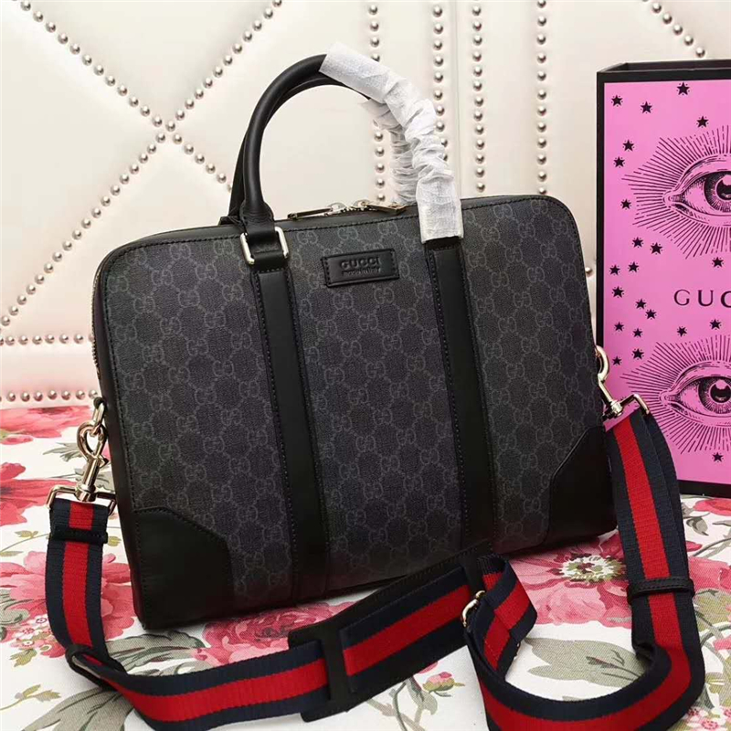 474135 GUCCI GG Supreme高級人造帆布 公文包 黑灰色