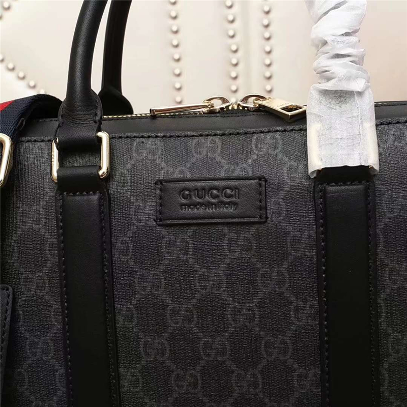 474135 GUCCI GG Supreme高級人造帆布 公文包 黑灰色