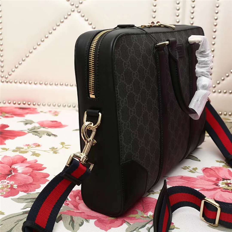 474135 GUCCI GG Supreme高級人造帆布 公文包 黑灰色
