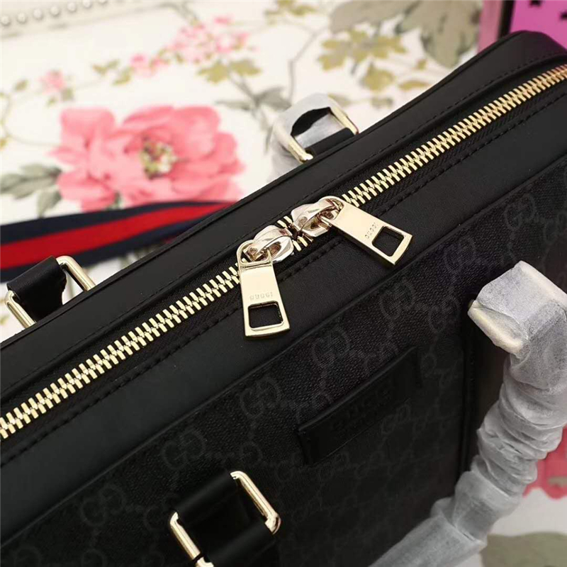 474135 GUCCI GG Supreme高級人造帆布 公文包 黑灰色