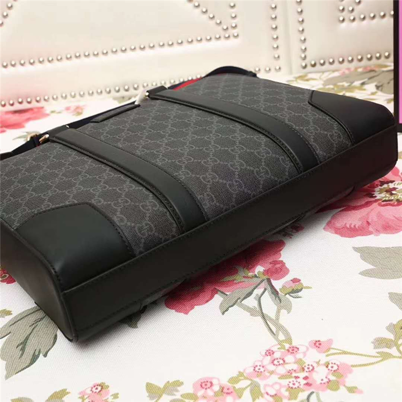474135 GUCCI GG Supreme高級人造帆布 公文包 黑灰色