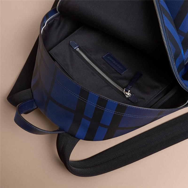 40523941 巴寶莉 皮革裝飾 London 格紋雙肩包 亮琉璃色