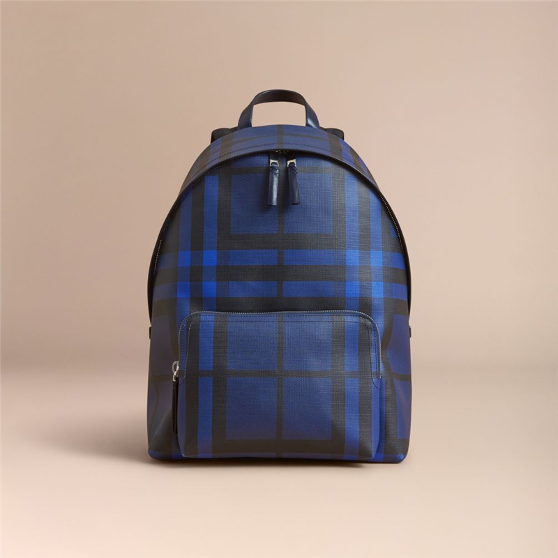 40523941 巴寶莉 皮革裝飾 London 格紋雙肩包 亮琉璃色