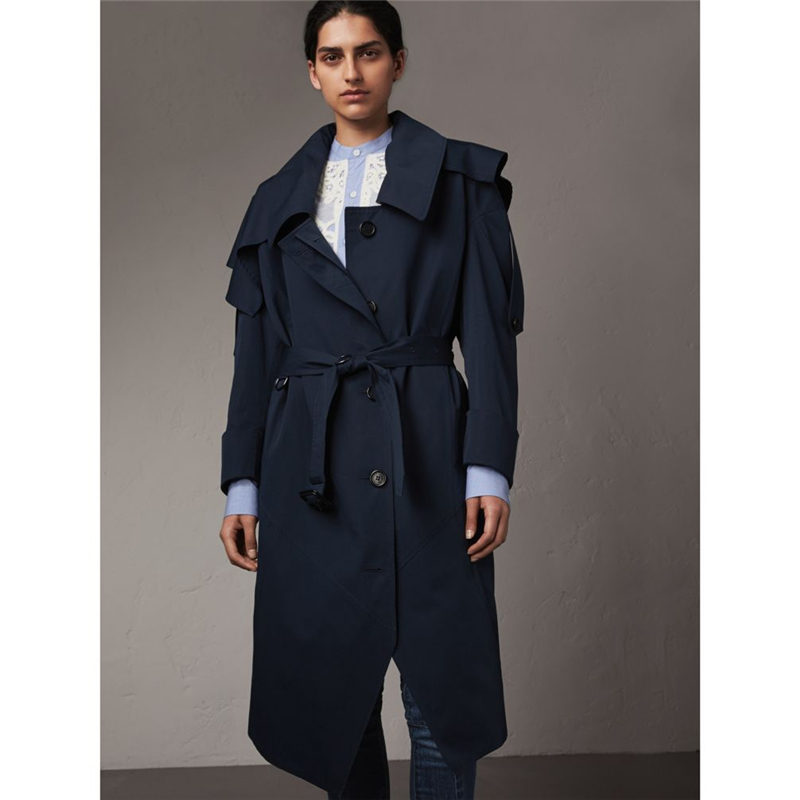 45466861 Burberry 巴寶莉 棉質(zhì)不對稱剪裁 Trench 風(fēng)衣 海軍藍(lán)色
