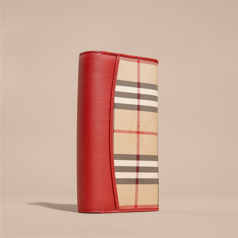 40249891 Burberry巴寶莉 Horseferry 格紋拼皮革 長款錢夾 繽紛紅色