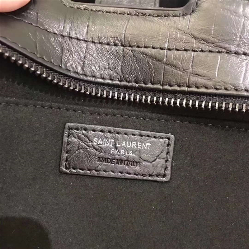 394461 圣羅蘭 YSL手提斜跨包 南非皮 鱷魚紋 黑色