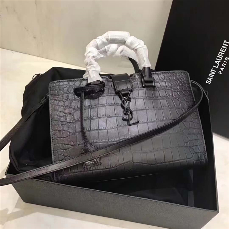 394461 圣羅蘭 YSL手提斜跨包 南非皮 鱷魚紋 黑色
