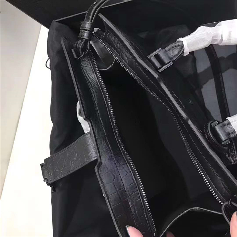 394461 圣羅蘭 YSL手提斜跨包 南非皮 鱷魚紋 黑色