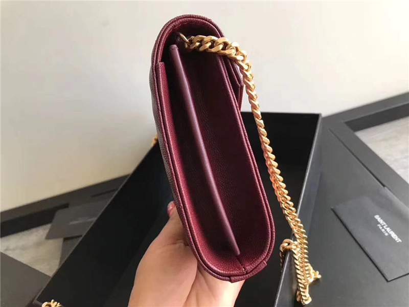377828 YSL 進(jìn)口魚(yú)子醬皮 圣羅蘭 真皮鏈?zhǔn)狡A 酒紅