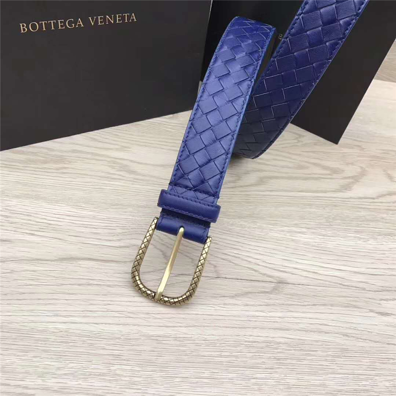 2408934 BV寶緹嘉 2017新款 金色針扣 手工編織 休閑皮帶 寶藍色