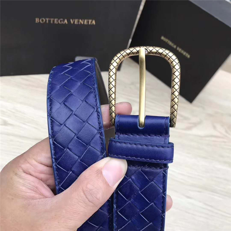 2408934 BV寶緹嘉 2017新款 金色針扣 手工編織 休閑皮帶 寶藍色