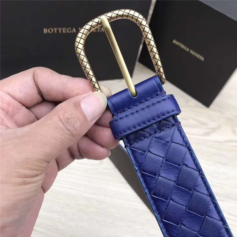 2408934 BV寶緹嘉 2017新款 金色針扣 手工編織 休閑皮帶 寶藍色