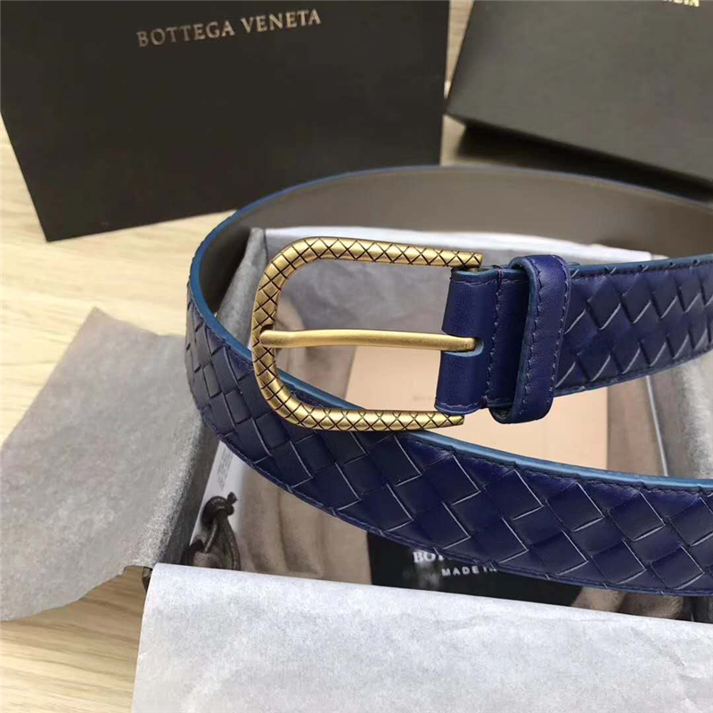 2408934 BV寶緹嘉 2017新款 金色針扣 手工編織 休閑皮帶 寶藍色
