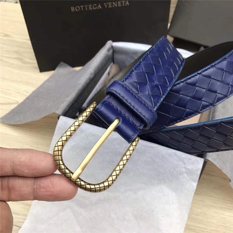 2408934 BV寶緹嘉 2017新款 金色針扣 手工編織 休閑皮帶 寶藍色