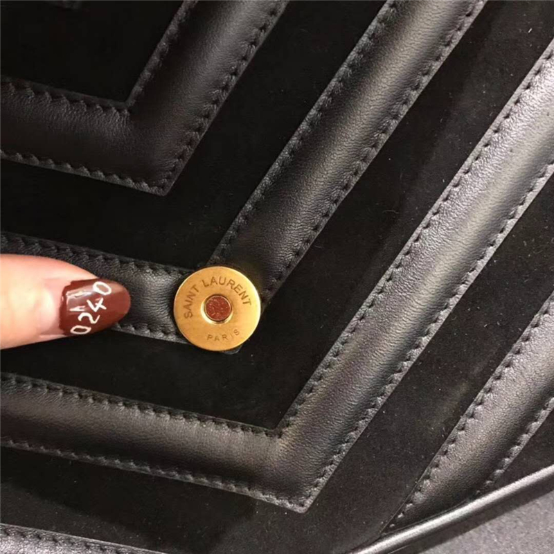 392737 YSL圣羅蘭 麂皮拼羊皮 V紋 中號 鏈條郵差包 黑色