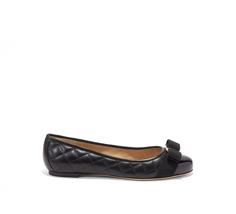 672100 Ferragamo菲格拉慕 VARINA 絎縫 芭蕾舞平底鞋 黑色