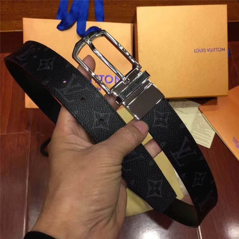 M9053Q LV腰帶 SLENDER 雙面可用 海外原單貨 手工縫線 男士腰帶 銀扣黑老花