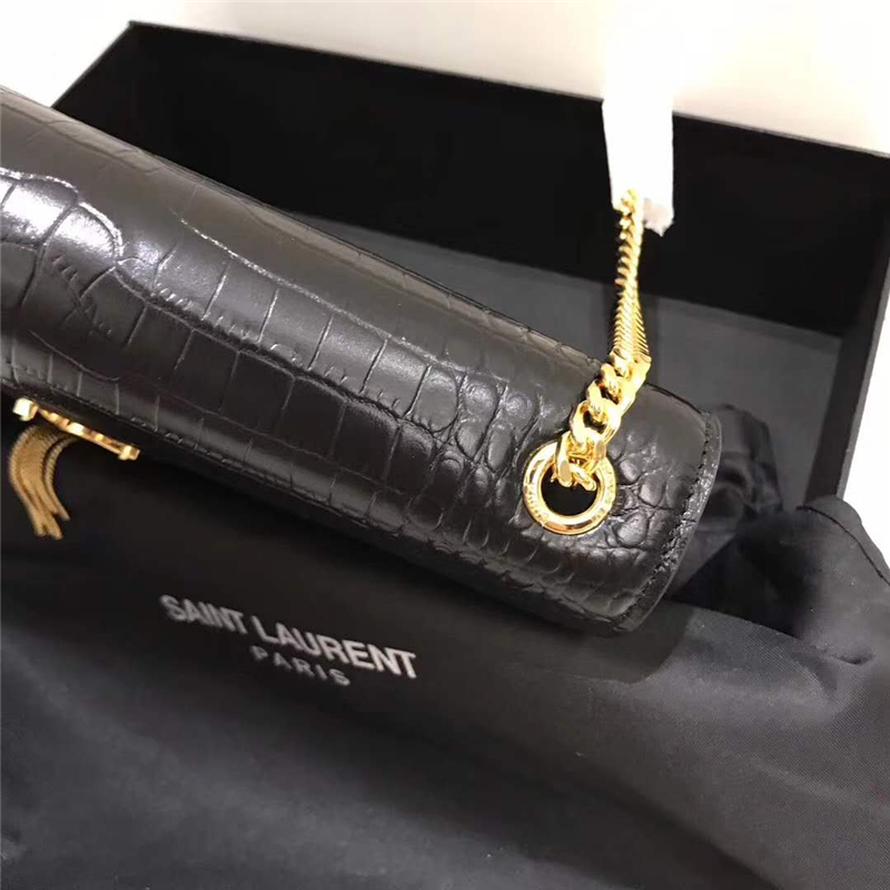 326076 YSL圣羅蘭 專柜最新 細鱷魚紋 流蘇包 黑色金鏈