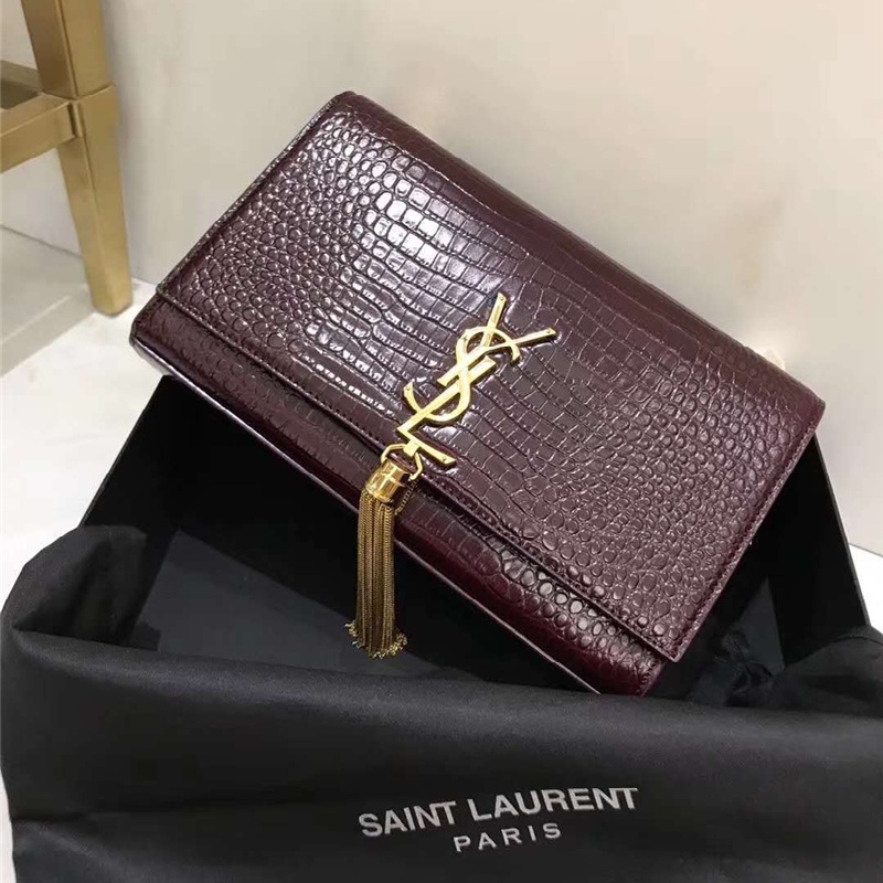 326076 YSL圣羅蘭 專柜最新 細鱷魚紋 流蘇包 棗紅金鏈