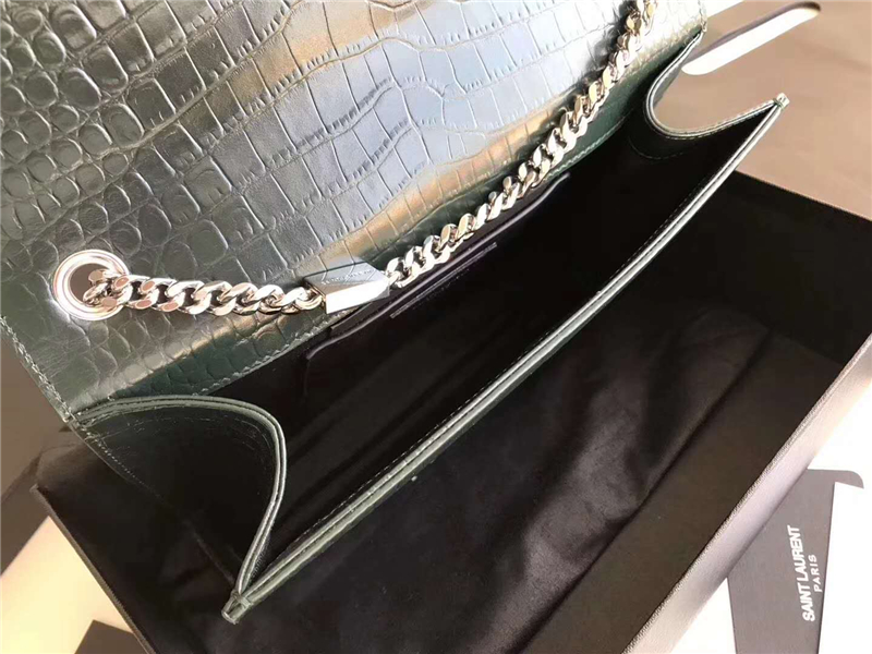 326076 YSL圣羅蘭 專柜最新 細鱷魚紋 流蘇包 墨綠銀鏈