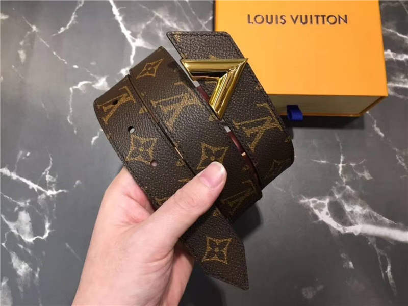 M9020 LV路易威登 全新系列 全新 V標(biāo)志 女士腰帶 啡色老花