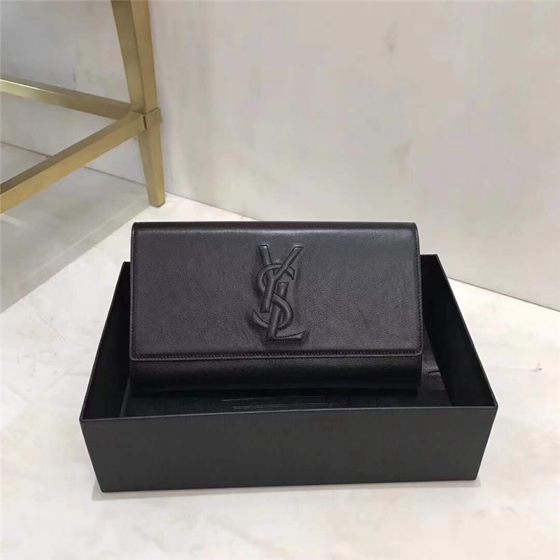 314094 YSL圣羅蘭 小羊皮 浮雕刺繡標志 手拿包 黑色