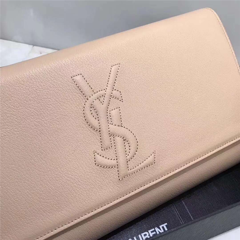 314094 YSL圣羅蘭 小羊皮 浮雕刺繡標(biāo)志 手拿包 藕粉色