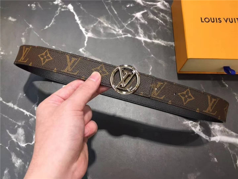 LV 新款 LV Circle 圓形LV字母 鋼扣 雙面腰帶 啡配黑