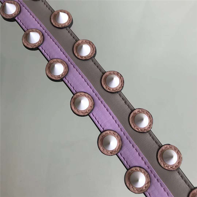 826 Fendi芬迪 拼色肩帶 白色錐形鉚釘 炫彩短肩帶 灰拼紫