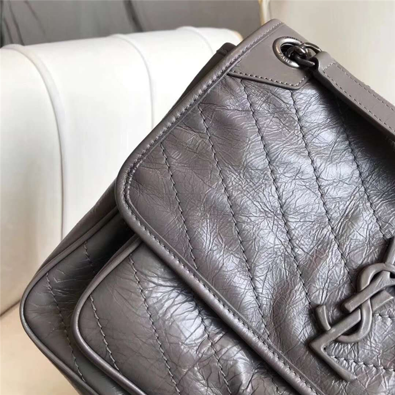 498894 YSL圣羅蘭 NIKI復古 舊油蠟牛皮 褶皺 鏈條包 灰色